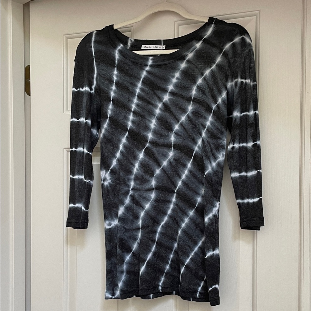Michael Stars Dora Shine Black and White 3/4 Sleeve Top, OS